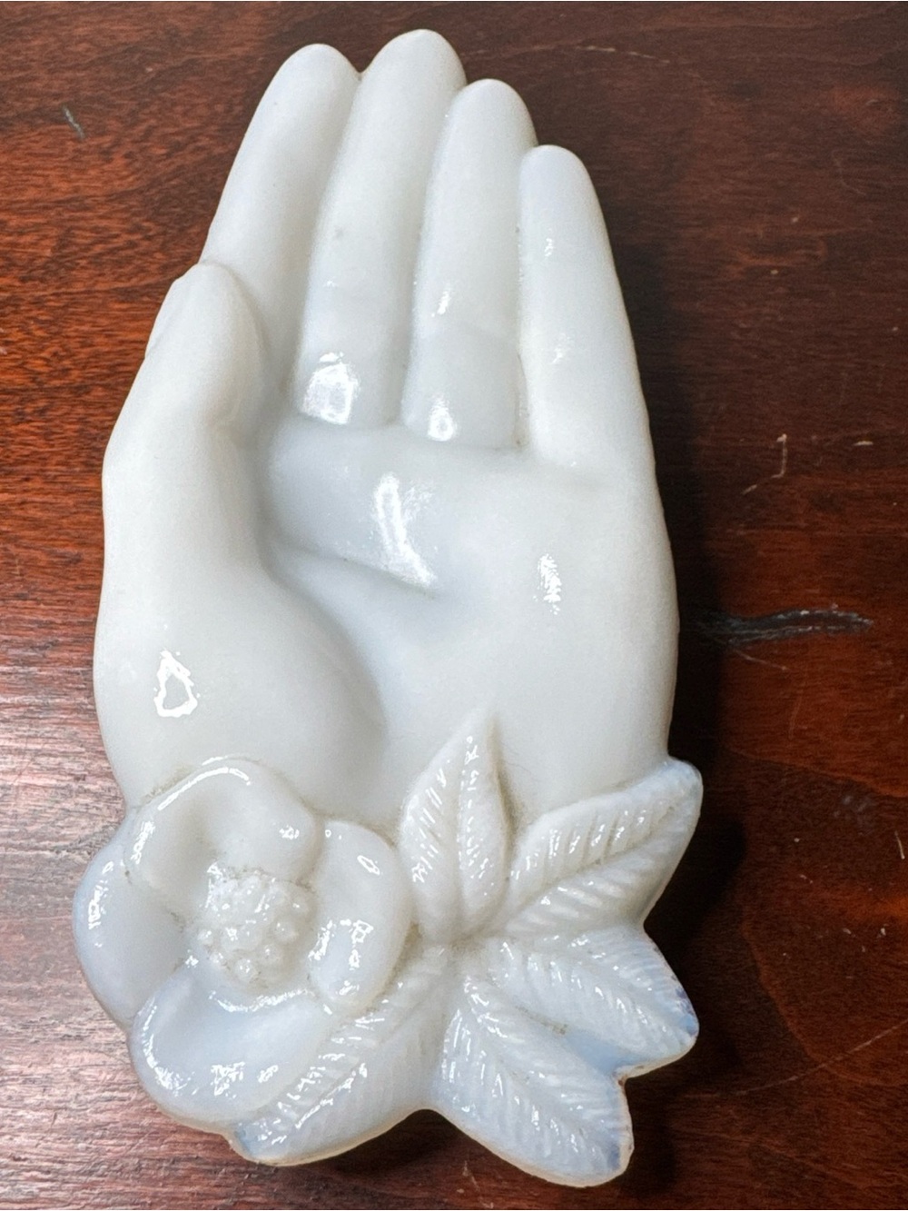 White milk glass Hand Dish with Floral Accent